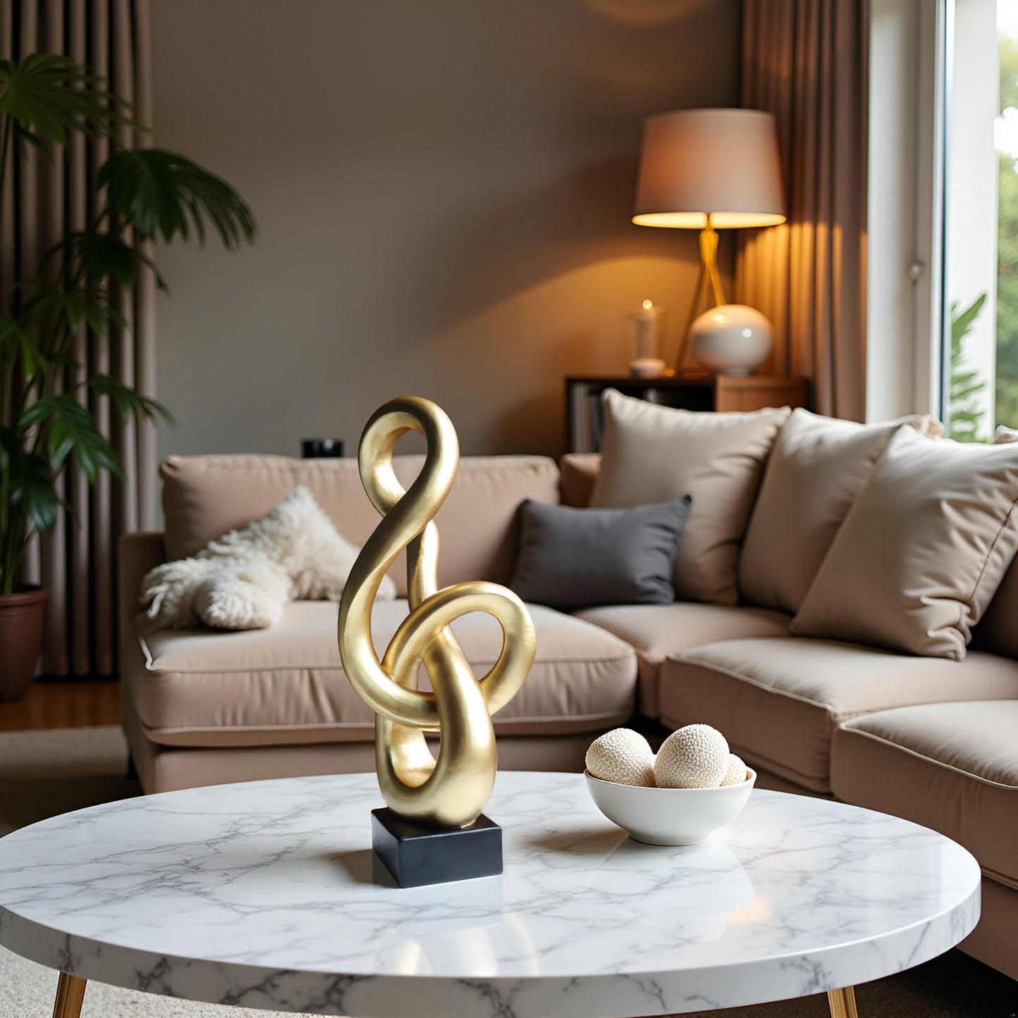 LAIKEARTS 16" Modern Abstract Ribbon Decorative Sculpture, Knot Sculptures,Home Decor,Coffee Table Statues,Dining Living Room Desk Decor,Musical Note,Golden