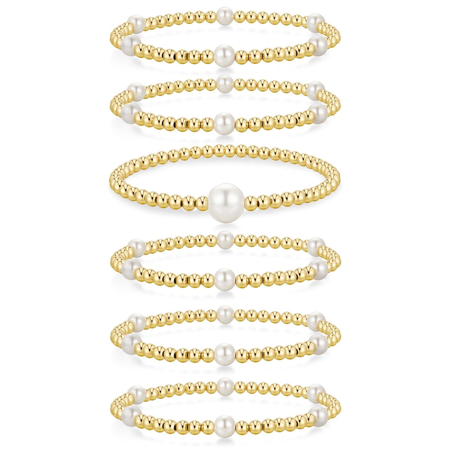 Yoosteel Gold Beaded Bracelets Set for Women - 14k Gold Plated Dainty Round Beaded Pearl Bracelet for Women Simplicity Stackable Jewelry Gifts（6 Pcs）