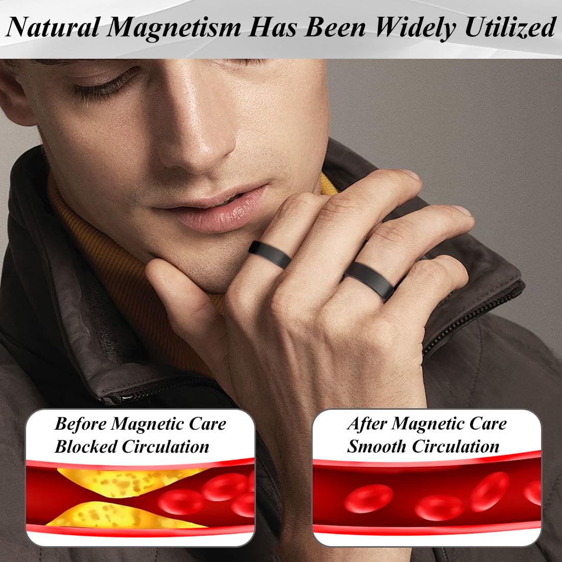 Vicmag 2PCS Copper Magnetic Rings for Women 99.9% Copper Finger Ring Ultra Strength Magnet Gift Adjustable(4X Black)