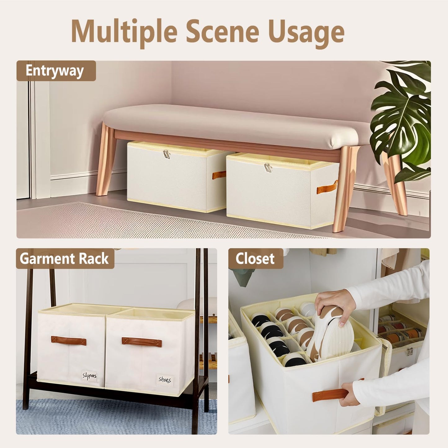Patinao 2 Pack Shoe Storage Box Organizer for Closet - 24 Cell Space Saver Shoes Containers Bin with Clear Lids Stackable, Can Fit Ottoman, Foldable Shoe Rack Cabinet Cubby for Wardrobe