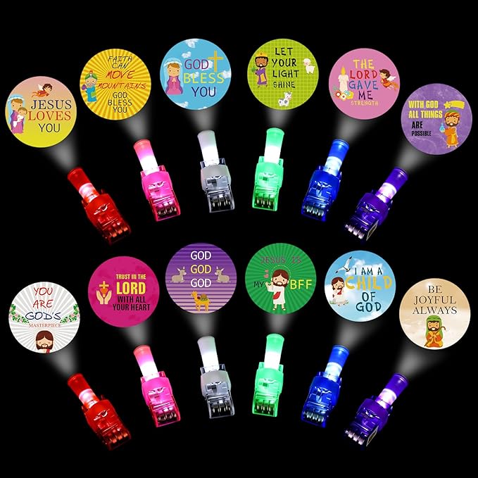 Tuanse 36 Pcs Easter Christian Finger Lights Gifts Bulk Church Religious Jesus Party Favors Bible Jesus Finger Lights Glow in The Dark Flashlight for Christian Religious Church Party Supplies