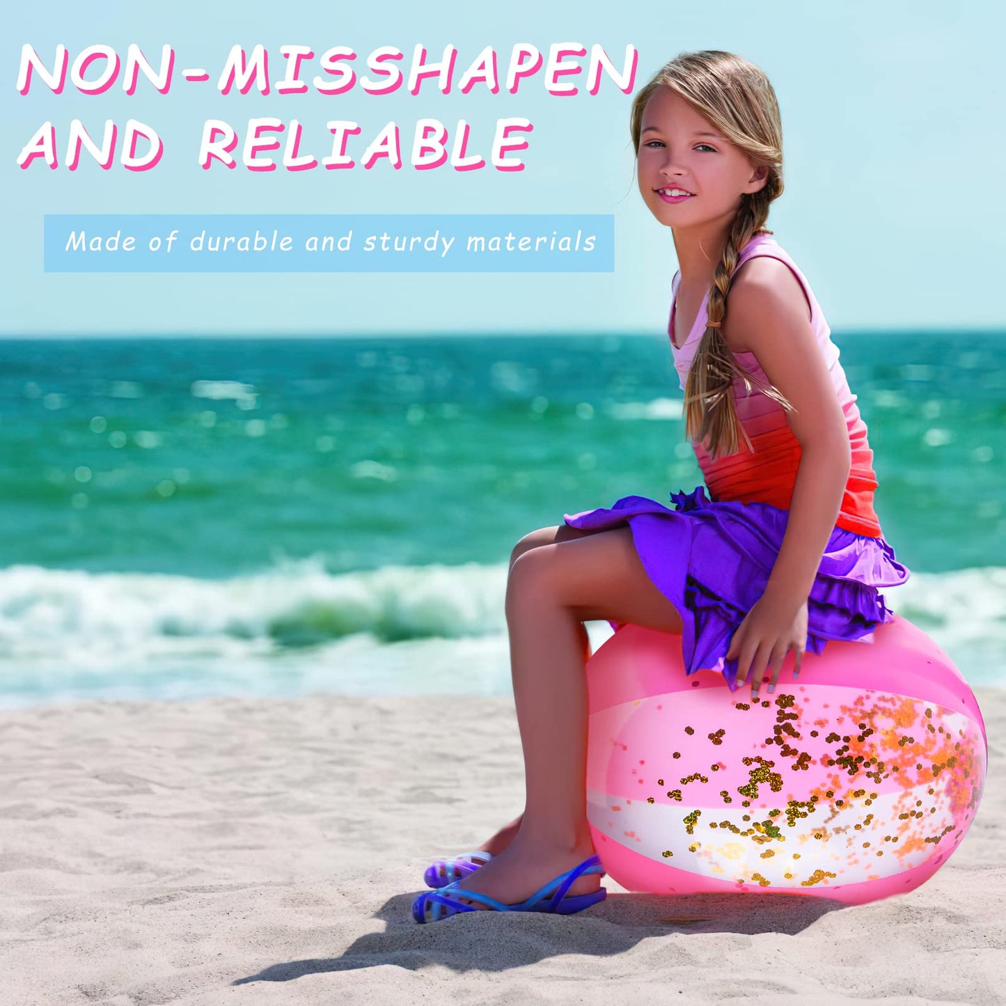 AMOR PRESENT Beach Ball, 16" Glitter Inflatable Beach Balls for Kids & Toddlers Pool Game, Summer Party Favors