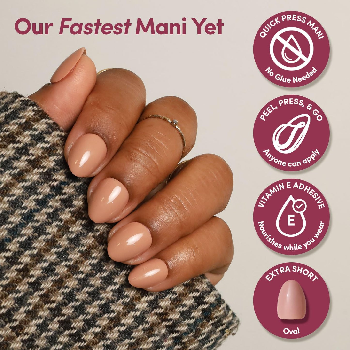 Glamnetic Quick Press Mani Bundle - No Glue Press On Nails, Just Peel and Stick | Sparkly Brown & Teddy | Mess Free Salon Quality Stick On Nails | Oval Extra Short Nails
