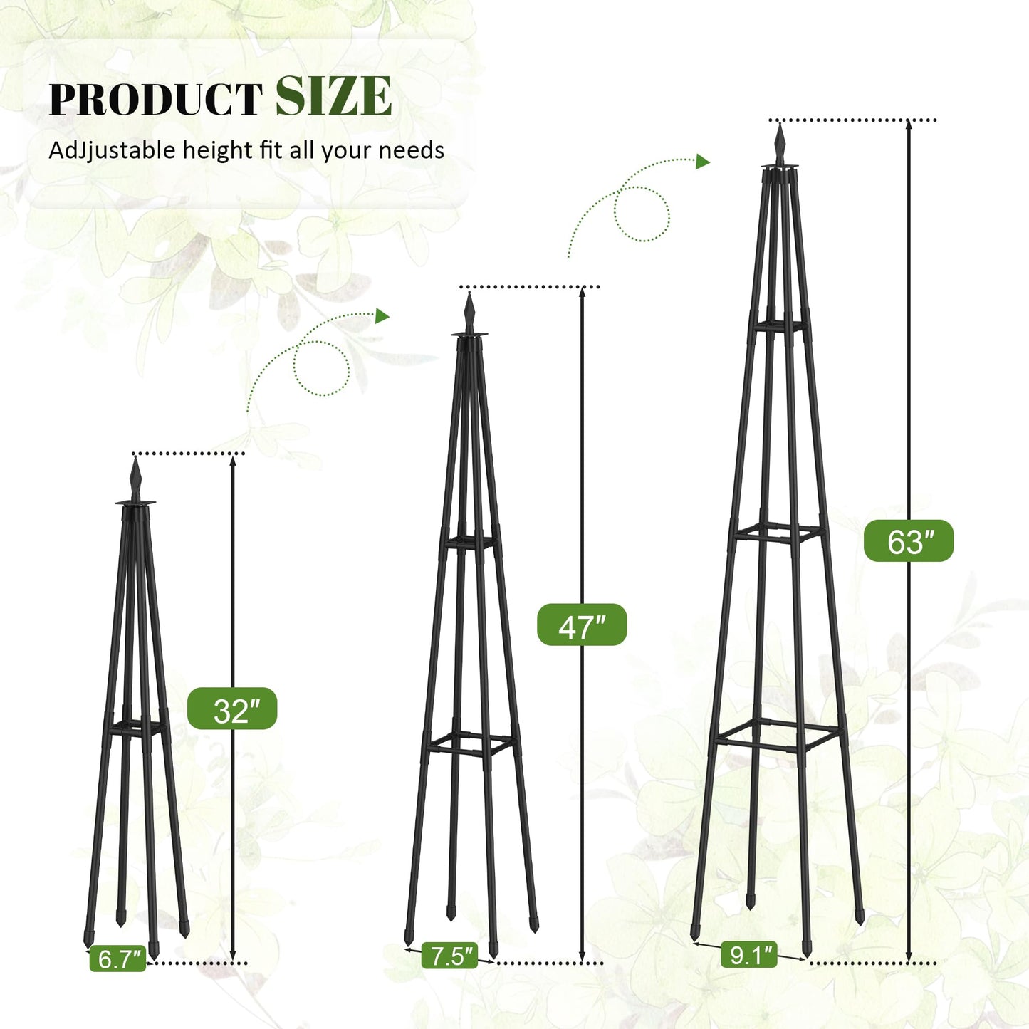 Alisisfores 5.2 FT Obelisk Trellis for Climbing Plants,Garden Trellis with Extra Thickened Plastic-Coated Metal Pipes, Outdoor & Indoor Garden Support for Potted Plants, Black