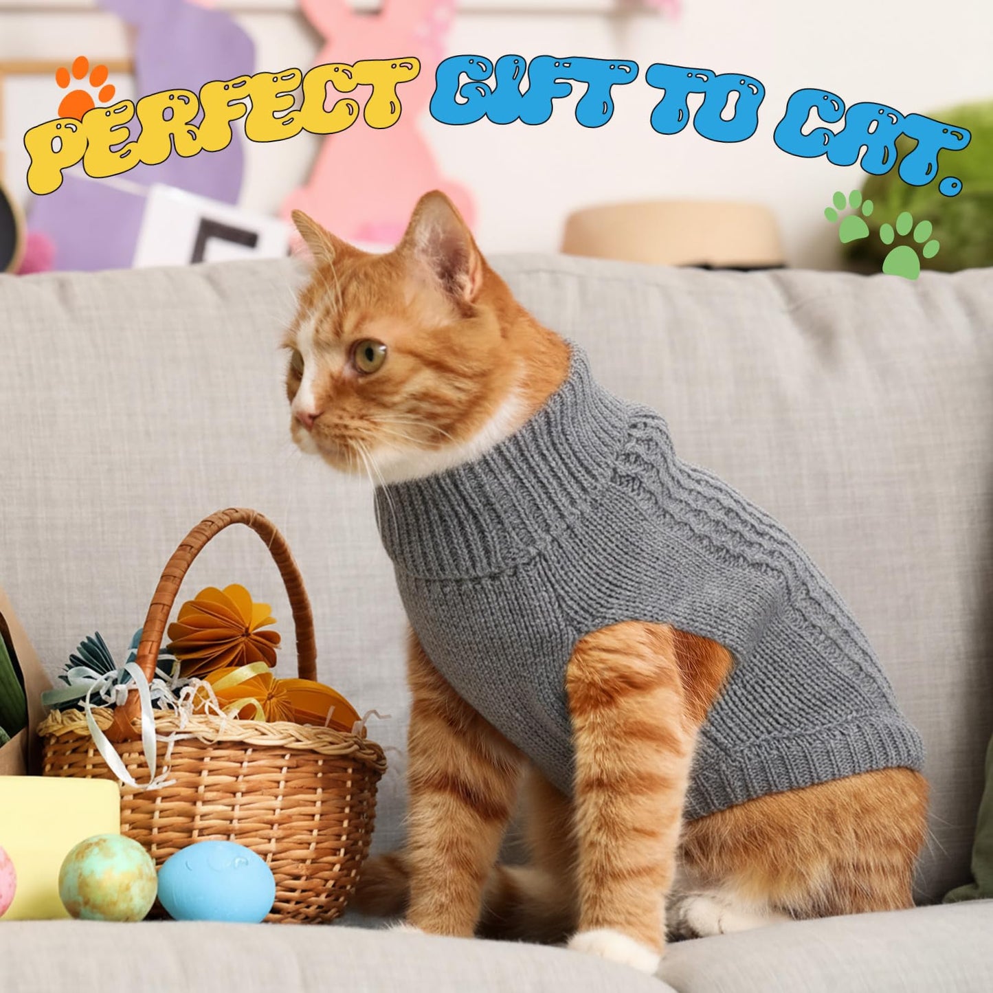 Zopeal 59 Pcs Cat Gift Sets Including Cat Bed Pillows Winter Sweater Interactive Retractable Wand Toy and Feather Toys Launcher Gun with Plush Balls for Pet Lover with Gift Wrapping Bag and Bow
