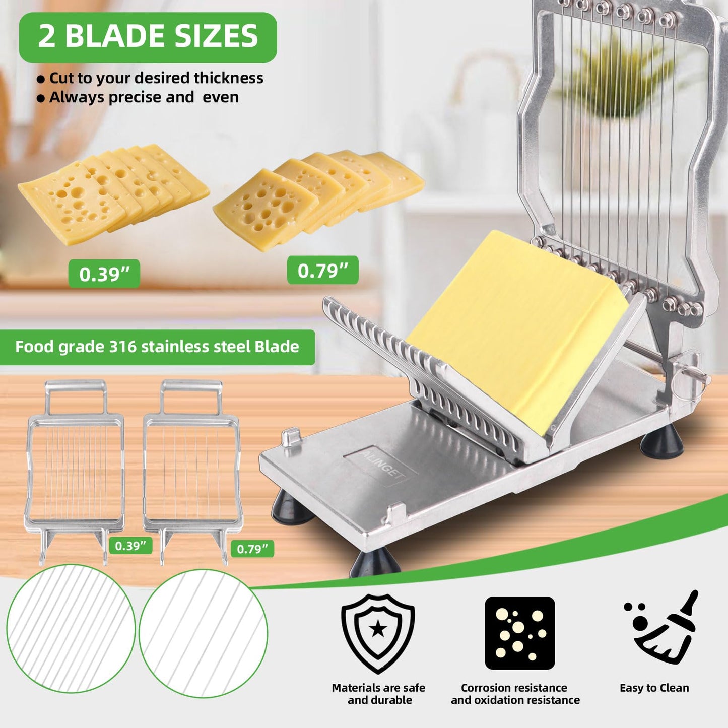 Commercial Cheese Slicer With Wire1 cm & 2 cm Cheese Cutter Butter Cutting Board Machine Aluminum Alloy Commercial Cheese Slicer with 316 Stainless Steel Wire Kitchen Cooking Baking Tool
