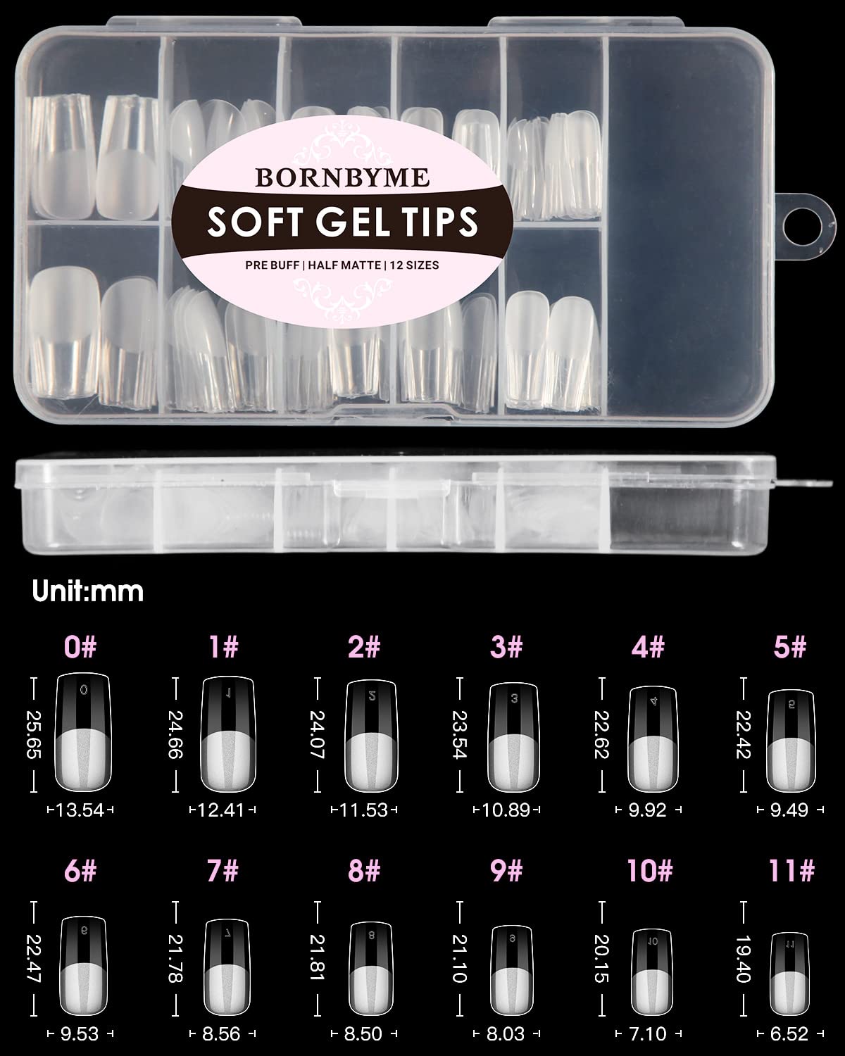 Soft Gel Nail Tips Medium Square, 120PCS Pre Buff Full Cover Nail Extenison Tips Half Matte Gel Nail Tips BORNBYME