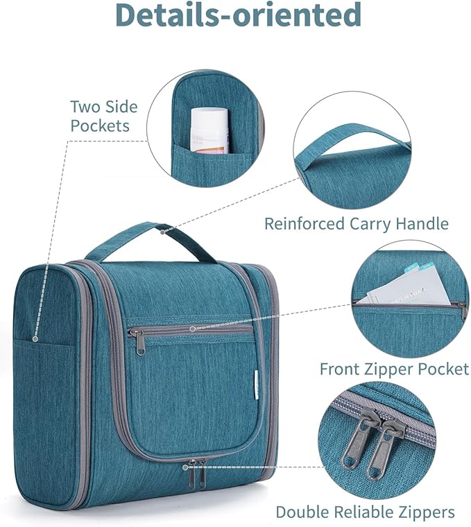 Narwey Hanging Toiletry Bag for Women Travel Makeup Bag Organizer Toiletries Bag Men for Cosmetics Essentials Accessories (Large, Teal)