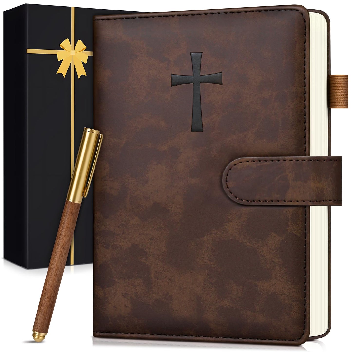 Leather Christian Bible Journal for Men, Prayer Journal for Scripture Study & Daily Devotional, Undated Church Notes Notebook, Jesus Religious Faith Gifts for Pastor, Graduation, Brown