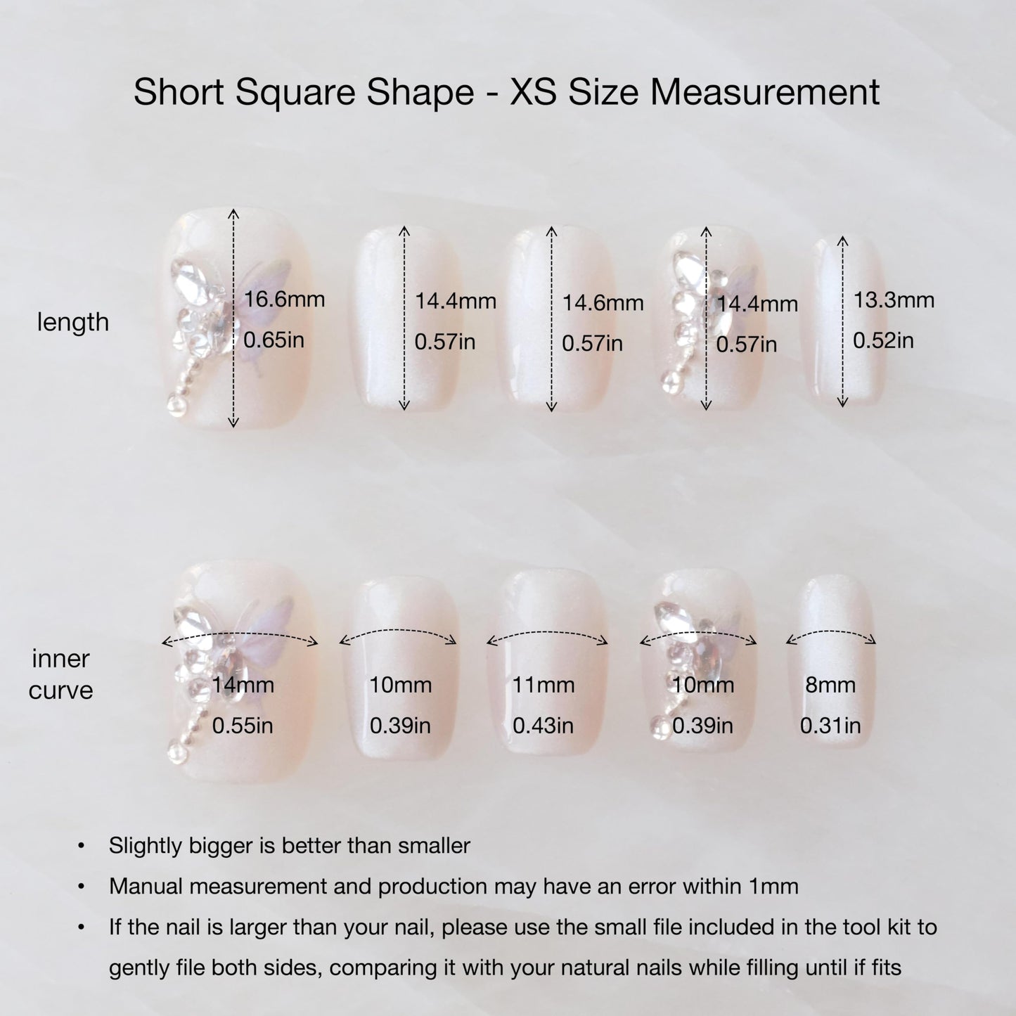 [GLORS] Purely Handmade Short Press On Nails | SCSbutterfly - Artistic Fake False Nail Tips with Butterfly | Salon Quality Cat-eye Nail Art in Short Square 10 pieces(XS, SS)