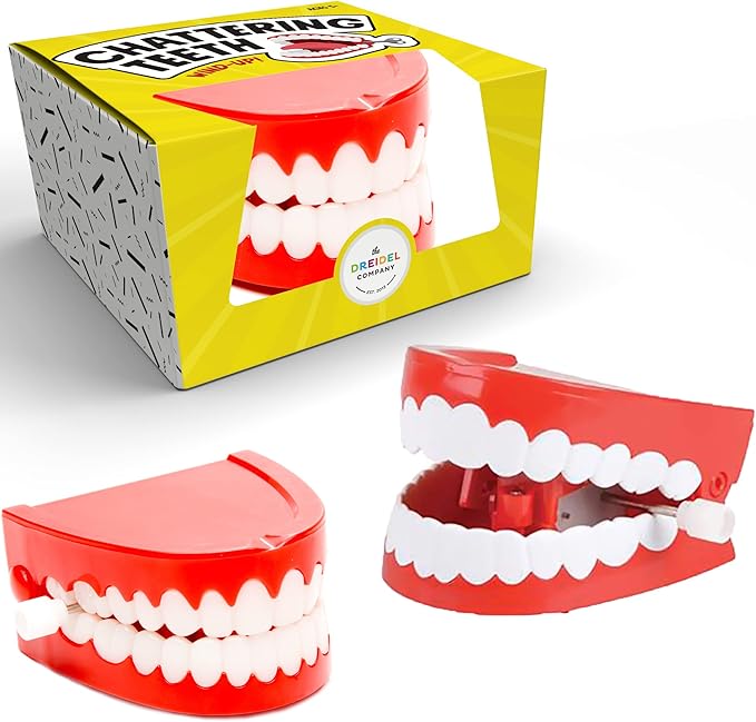 The Dreidel Company Wind Up Teeth Chomping & Chattering Teeth Toys for Kids Birthday Party Favors, Novelty and Gag Gifts, 2.5" Inches (Single)