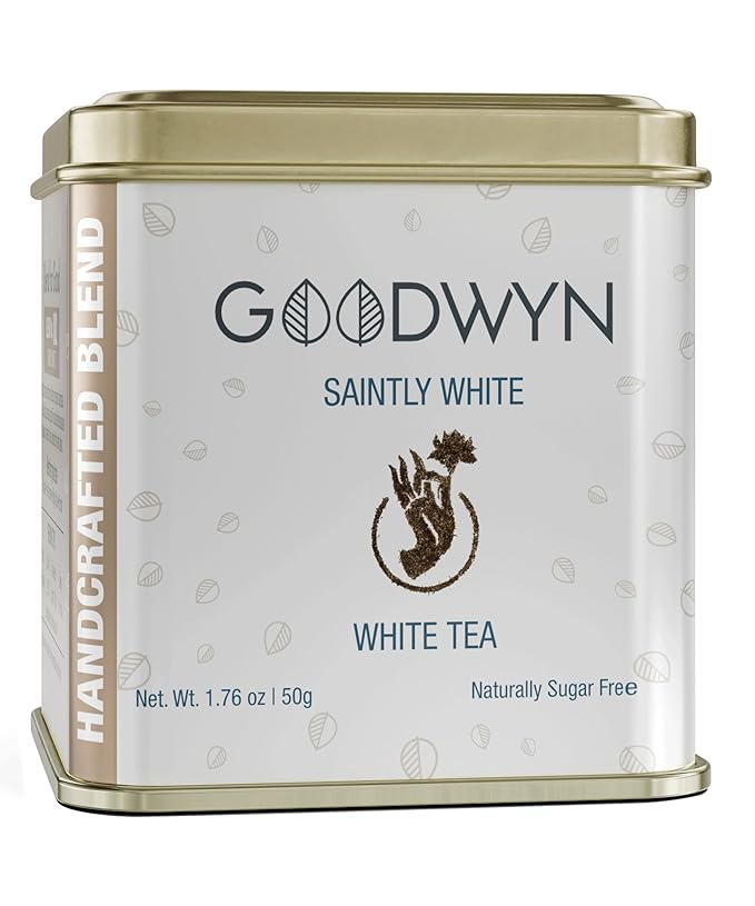Goodwyn White Tea Loose Leaf – 25 Cups (50g / 1.76 oz) | Premium Handpicked Whole Leaves, Imperial Indian White Tea | Pure Delicate Floral Flavor, Low Caffeine, Sugar-Free | Hot or Iced | Luxury Tin | Gift-Ready