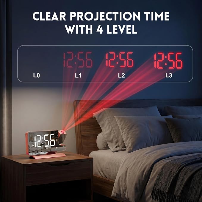 Projection Clock,Alarm Clocks for Bedrooms,7.3"Mirror Bedside Clock