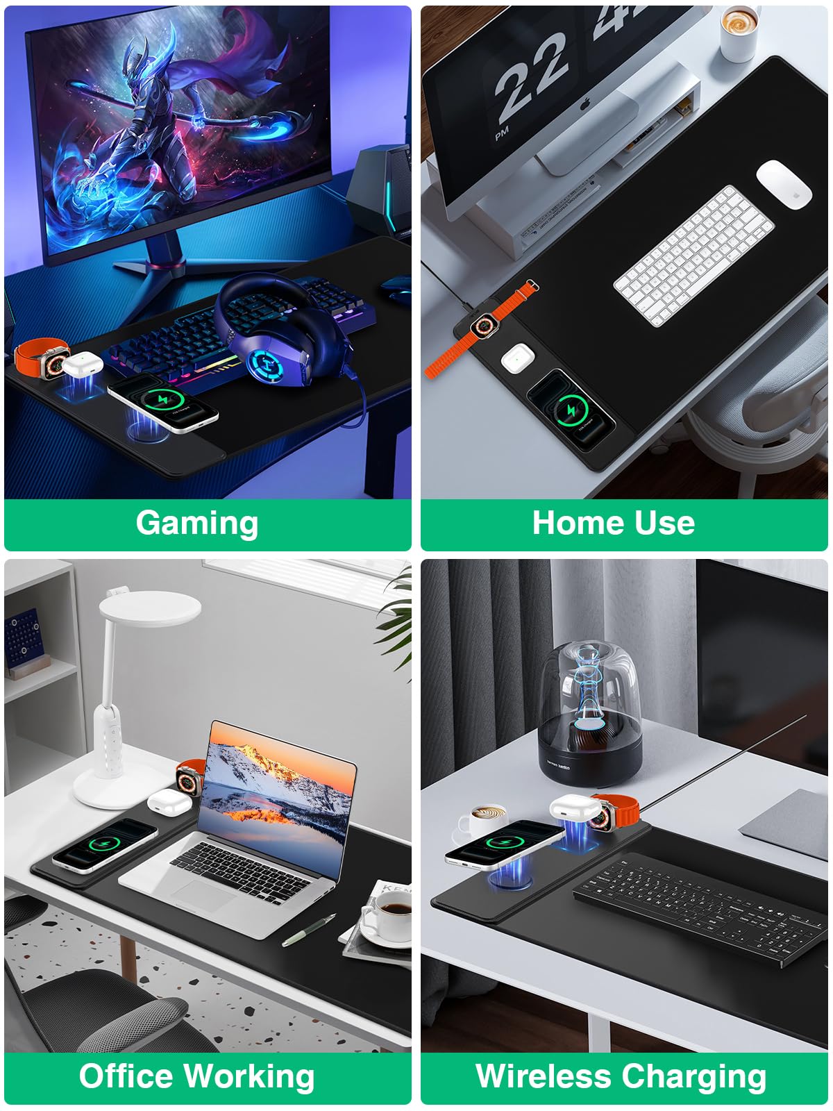 Mouse Pad with Magnetic Wireless Charging, Large Desk Mat, Non-Slip Mouse Mat, Keyboard Pad for Gaming, Desk, Office, PC (The Left Charging-Black with 20W PD Charger)