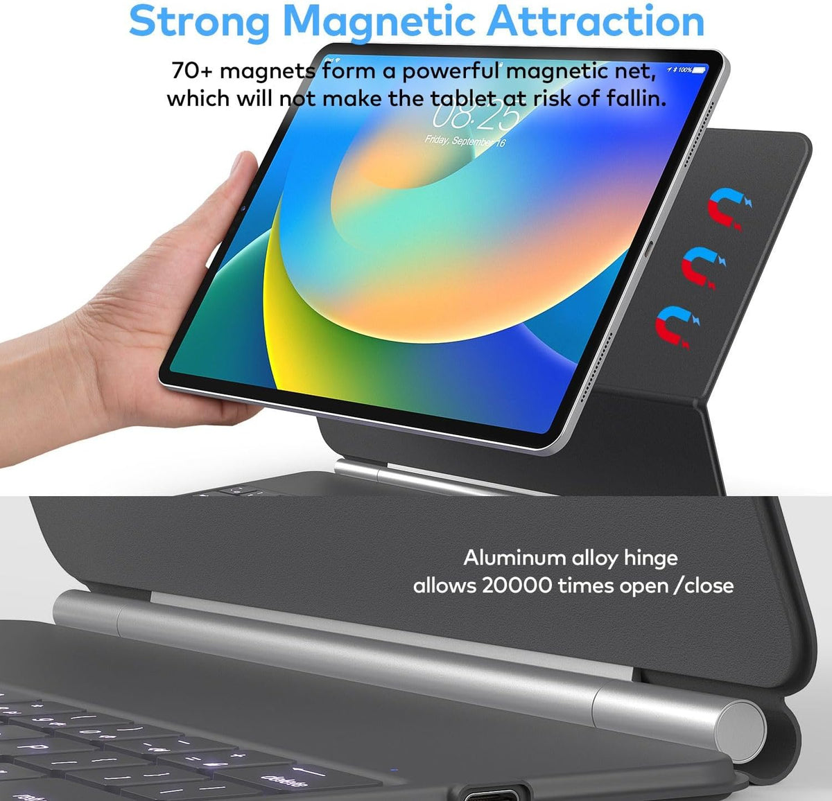 Keyboard Case for iPad Air 13 (M3 2025 / M2 2024) and iPad Pro 12.9 inch 6th / 5th / 4th / 3rd Generation – Magic-Style Magnetic Keyboard Case with Multi-Touch Trackpad – Floating Cantilever Stand