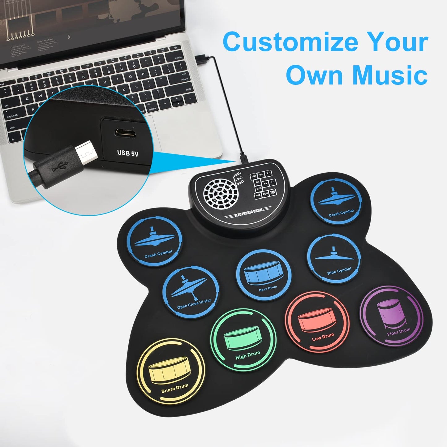Electronic Drum Set, Marrilley 9 Drum Practice Pad with Headphone Jack, Roll-up Pad Machine Built-in Speaker Drum Pedals Sticks 10 Hours Playtime, Great Holiday Xmas Birthday Gift for Kids