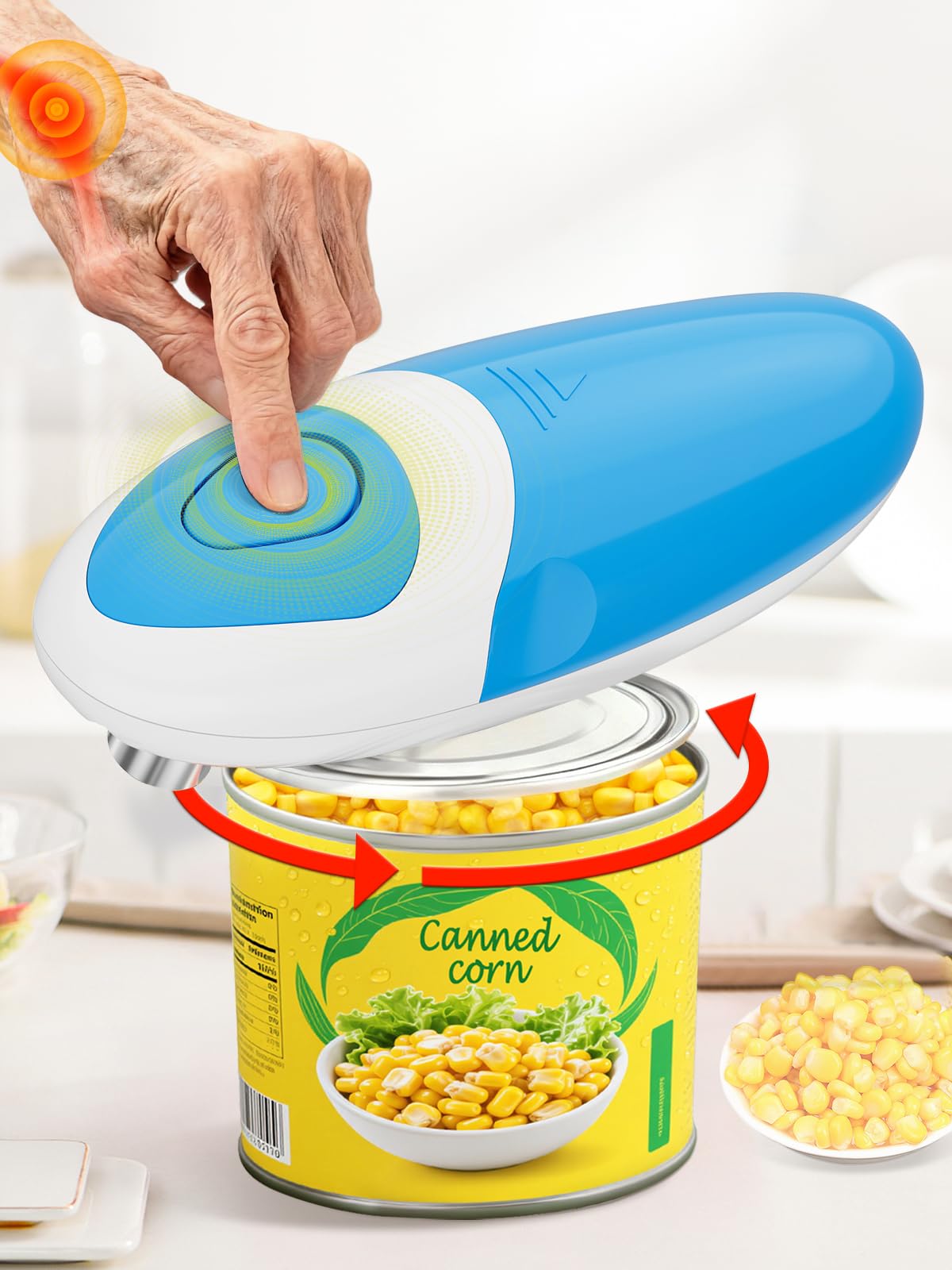 Electric Can Opener for Seniors Arthritis: Battery Operated, Hands free, Cordless, One Touch, Easy to Clean - Automatic Can Opener Smooth Edge with Powerful Motor for Kitchen by Befumly