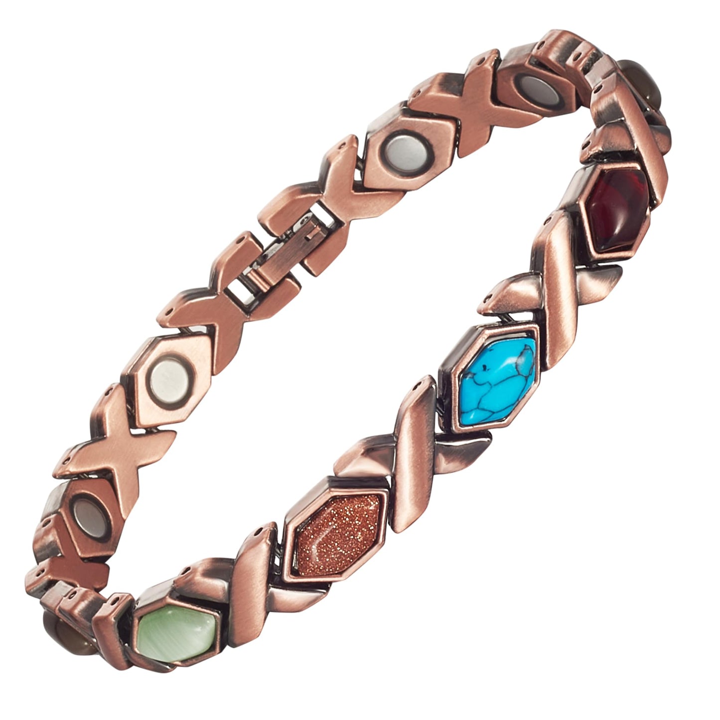 EnerCoppeX Copper Magnetic Bracelet for Women, Turquoise Detox Jewelry with 3500 Gauss Magnet (Type B)