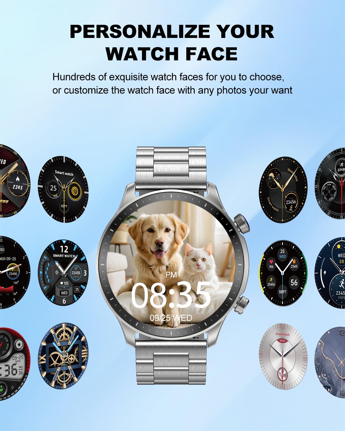 RIVERSONG Smart Watch for Men, 1.43" AMOLED Display with Bluetooth Calling, Heart Rate, Sleep, and SpO2 Monitor, 100+ Sports Modes, for iPhone/Android, Titanium Silver