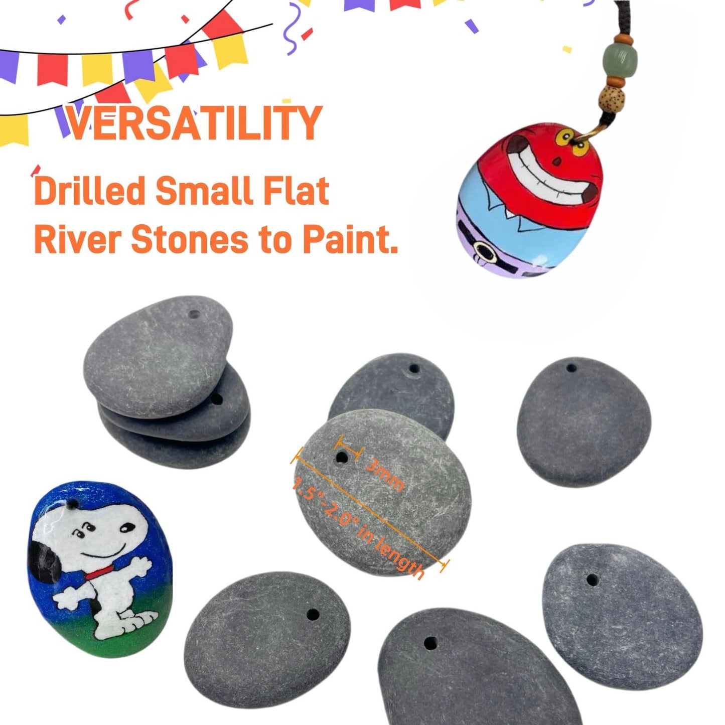 Lifetop 4PCS Drilled Small Flat River Rocks for Painting, 1.5"-2.0" Craft Rocks for Painting, Plain Pebbles Art, River Rock Pendants,DIY Rocks