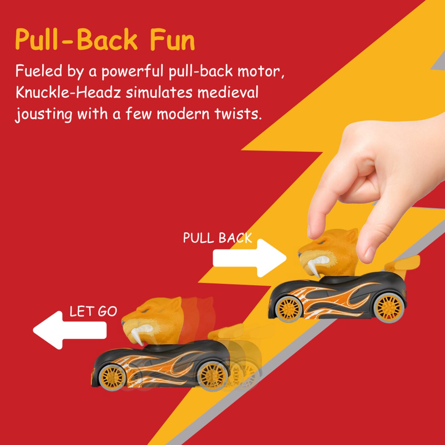 Knuckle Headz Pop-Up Racer Car Toy, Friction-Powered Pull Back Race Car, Head Popping Fun Gift for Kids, Boys, Girls, Ages 3+, Dinosaur