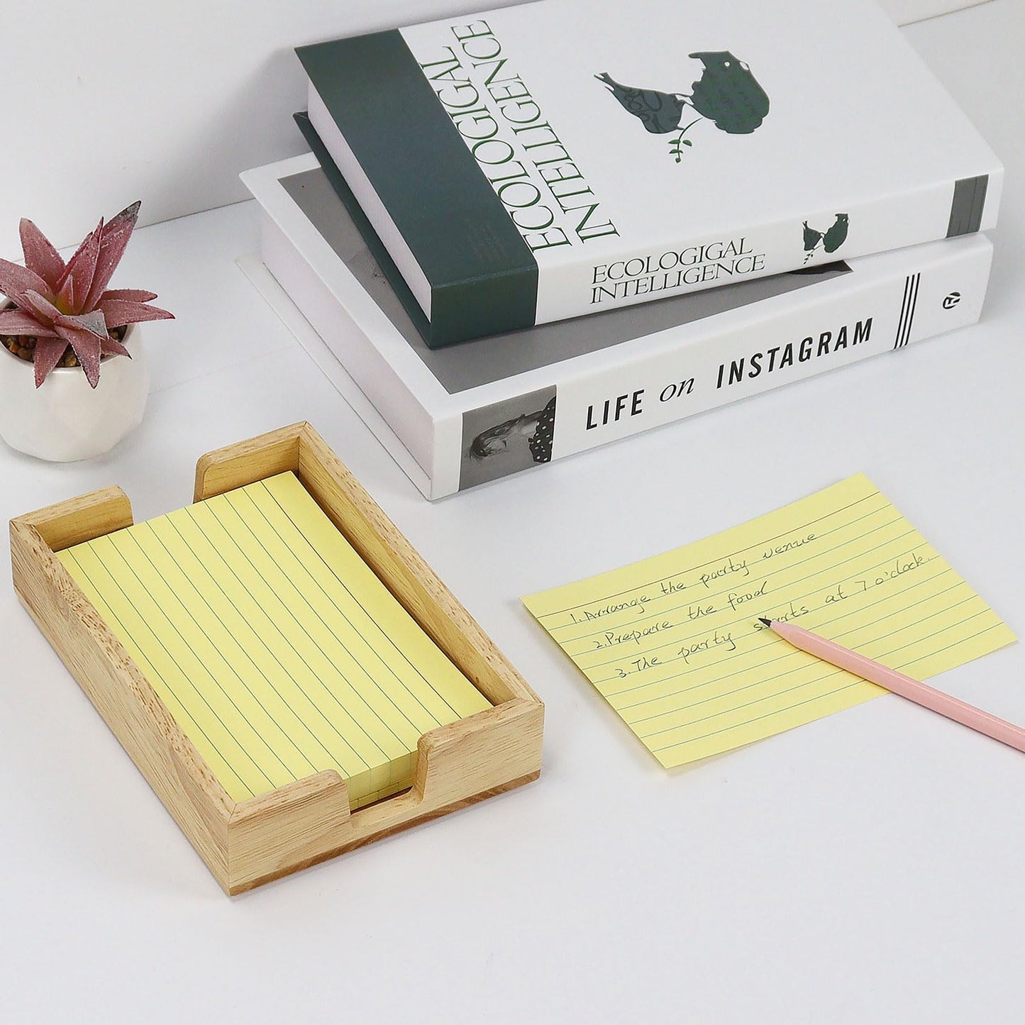 MultiBey Rubber Wood Sticky Note Holder, 4x6 Inch Self-Stick Note Pad Holder Dispenser, Sticky Note Dispenser Memo Holder Case for Office Desk Accessories School Supplies (Rubber)