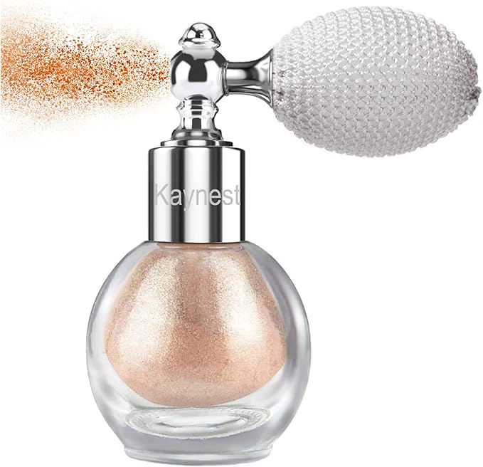 Champagne Highlighter Spray, Loose Shimmer Powder High Gloss Makeup Mist for Body, Face, Hair, Long Lasting Glitter Hairspray for Festive Party, Stage Shows, Nightclubs, Bar (2#)