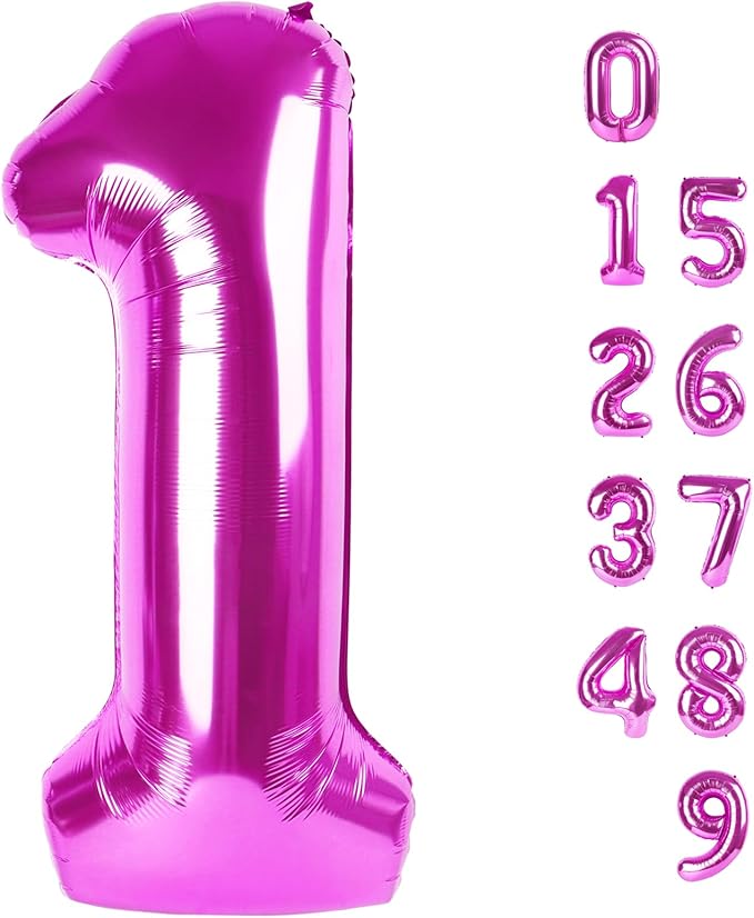 Number Balloons 1, 40 Inch One Balloons for 1st Birthday Girl Boy 1 11 21 Party Decorations Baby Shower Photo Shoot, Rose Purple 1 Balloon