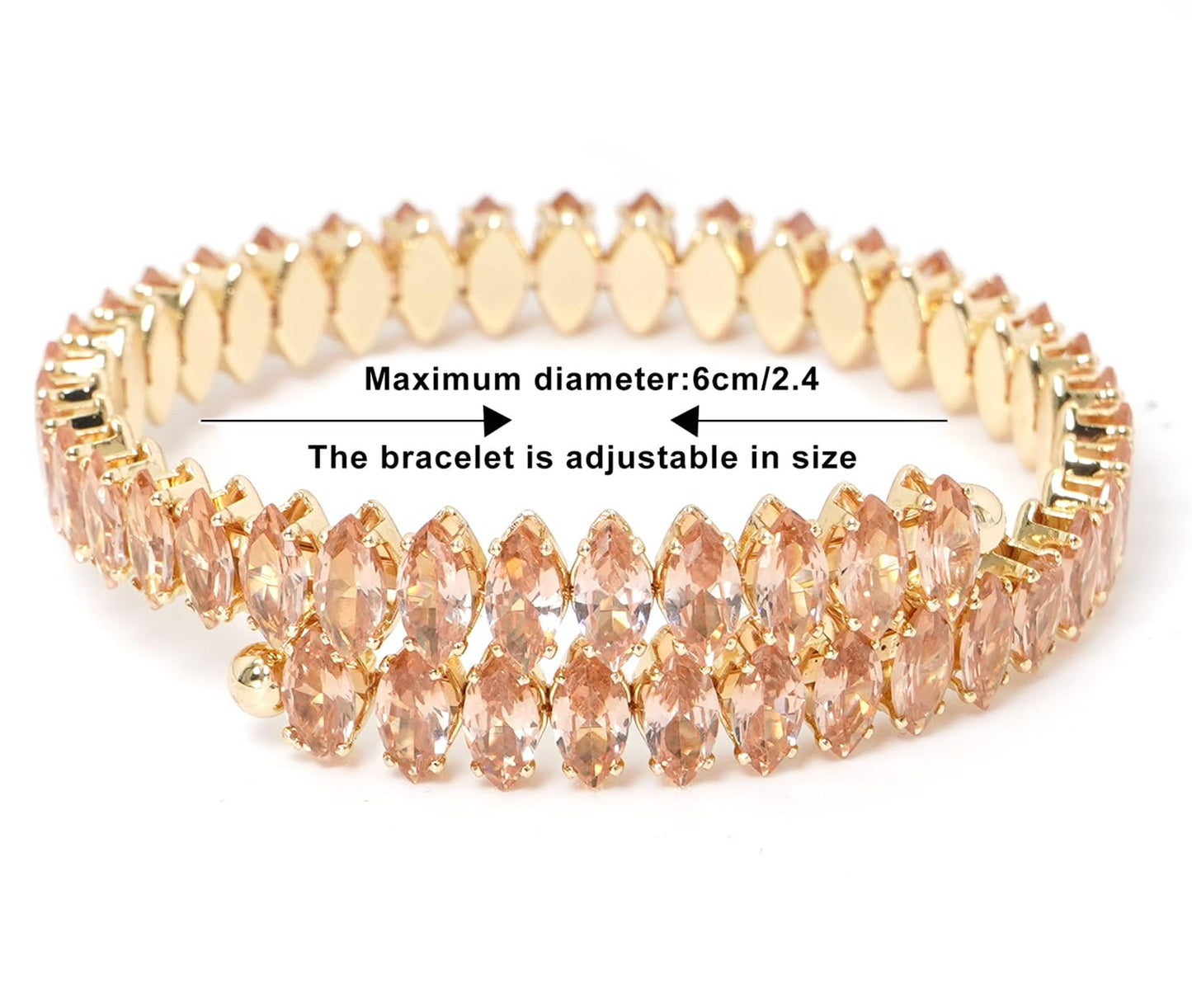 Wovanoo Rhinestone Cuff Bracelet Cubic Zirconia Tennis Bracelets Open Adjustable Bangle for Women Gold Champagne