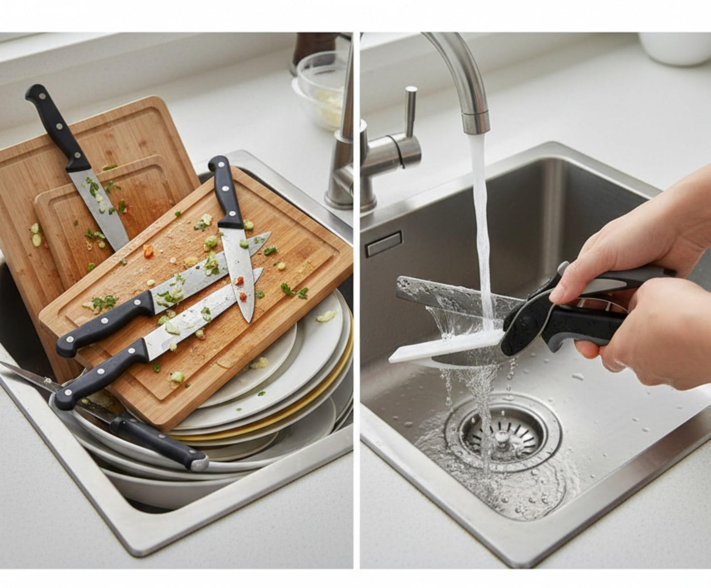 Professional 2-in-1 Kitchen Smart Cutter – Stainless Steel Vegetable Scissors & Food Chopper with Built-in Cutting Board – Multi-Function Slicer for Fruits, Veggies, Cheese, and Meat