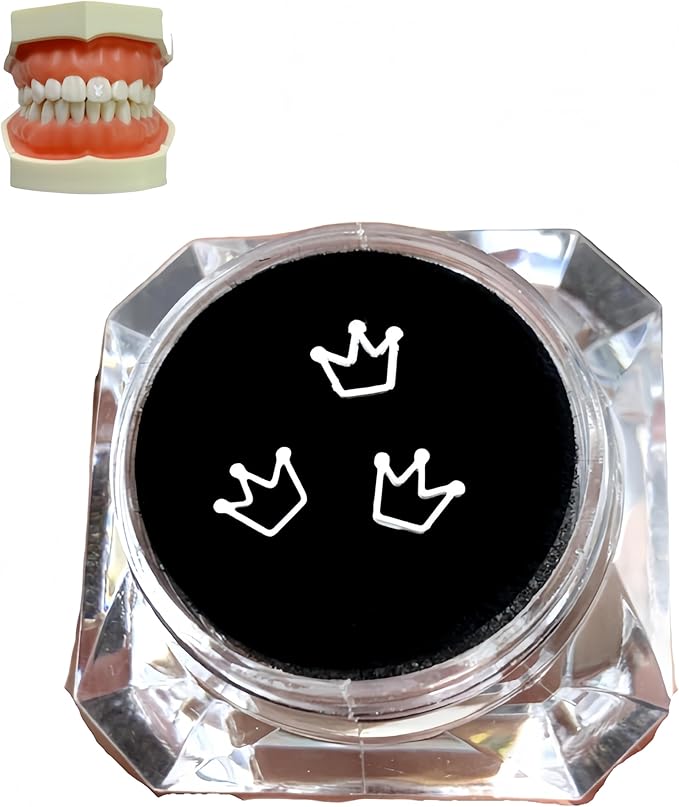 Tooth Gems Silver Alloy Ultra-Thin 3-Pack Reusable Trendy Spider Butterfly Rabbit Multi-Use Women Party Nail Art (Silver,Crown B)