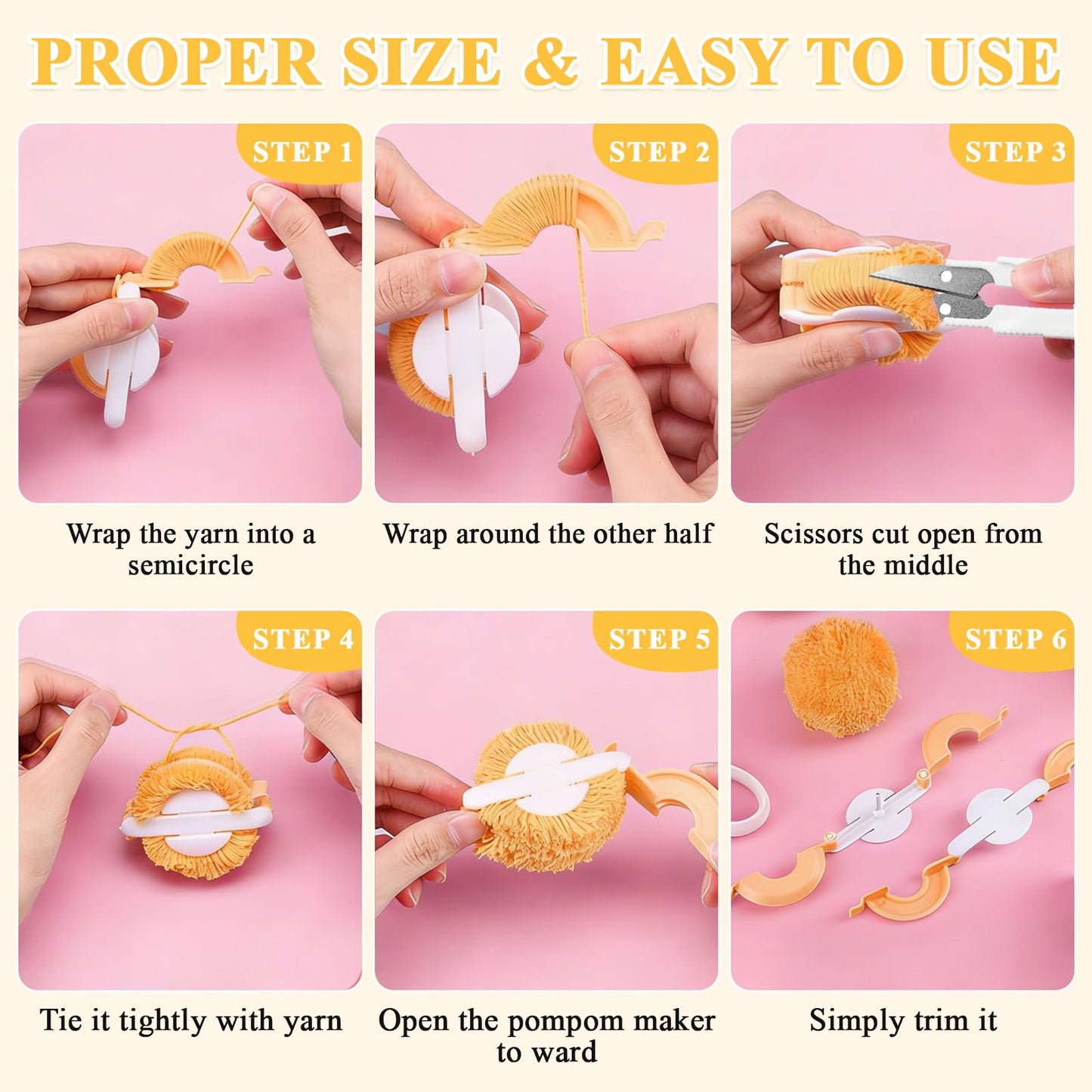 Supkiir 16 Pcs Pompom Makers for Yarn, 4 Sizes Pom Pom Makers with Scissor Accessories, DIY Fluff Ball Weaver for DIY Wool Yarn Knitting Craft Project and Crochet Knitting