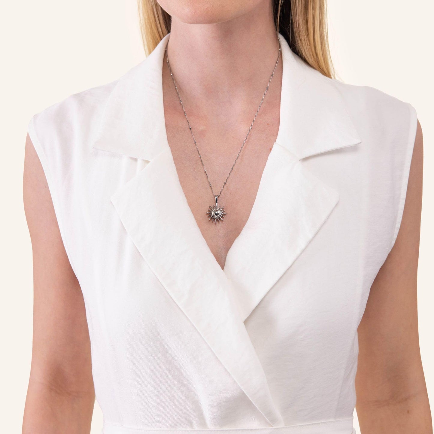Purelei® Sun Necklace: Waterproof & Adjustable, Chain with sun pendant, 20 to 22 inch adjustable length, 18K Gold plated stainless steel - silver