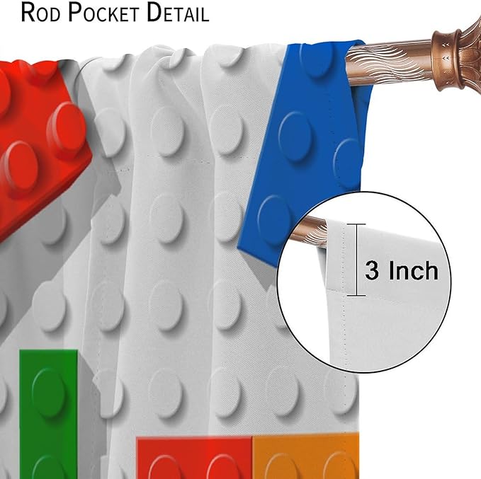 Building Blocks Toy Curtain Rod Pocket Children's Nursery Abstract Outline Colorful Plastic Toy Brick Geometric Print Pattern Curtain Boys Girls Bedroom Playroom 2 Panels 42x63in