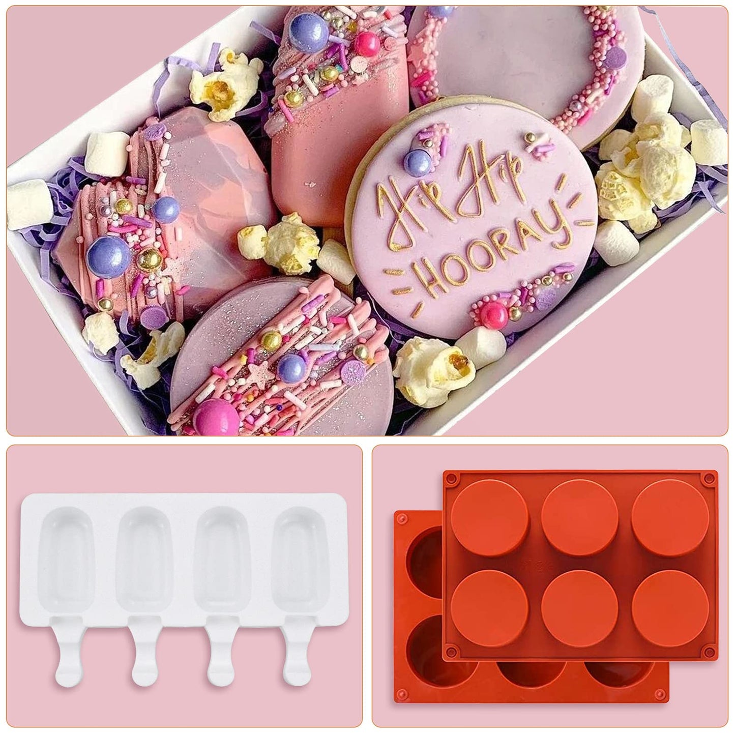 Heart Shaped Chocolate Mold Set Includes Round Cylinder Candy Mold,Cavities Heart Mold,Piping bag,Wood Hammer,Chocolate Bomb Mold,Diamond Mousse Cake Mold Tray