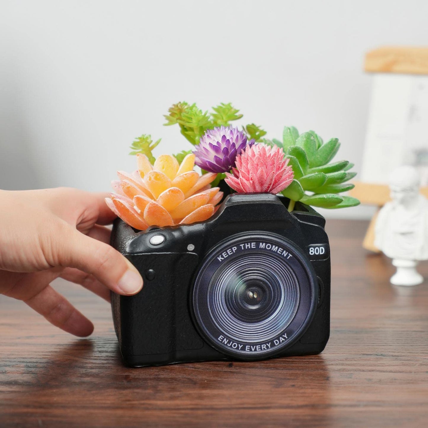 KIKTOP Camera Decorative Planter Plant Gift+Skull Planter Black Room Decor Head Planter