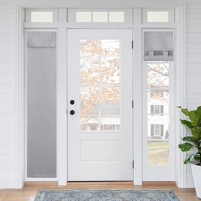 RYB HOME Blackout French Door Curtain - Privacy Thermal Insulated Window Shades for Patio Kitchen Front Entry Back Door Glass Window, Self Adhesive No Drill, 1 Panel, 12" W x 69" L, Sliver Grey