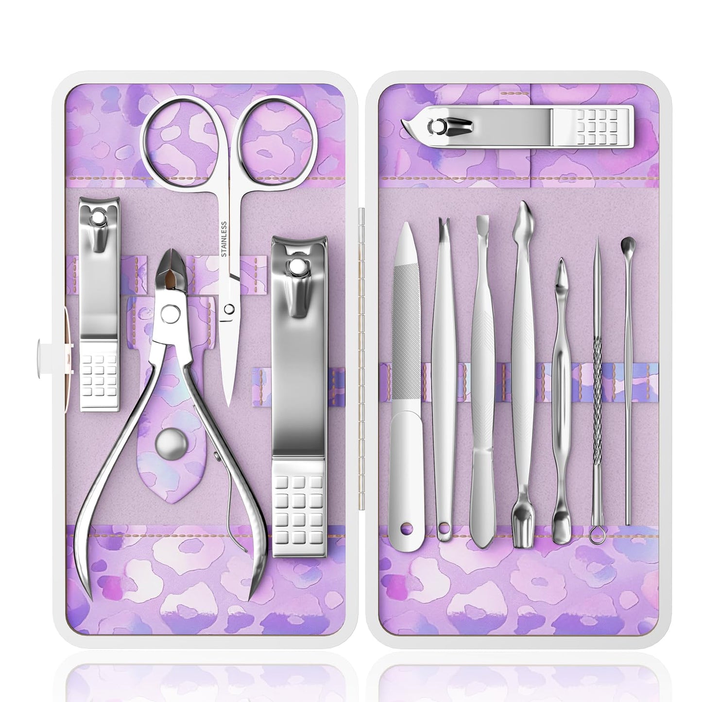 ZIZZON Nail Clippers Kit Manicure Pedicure Set with Holographic Case(Purple)