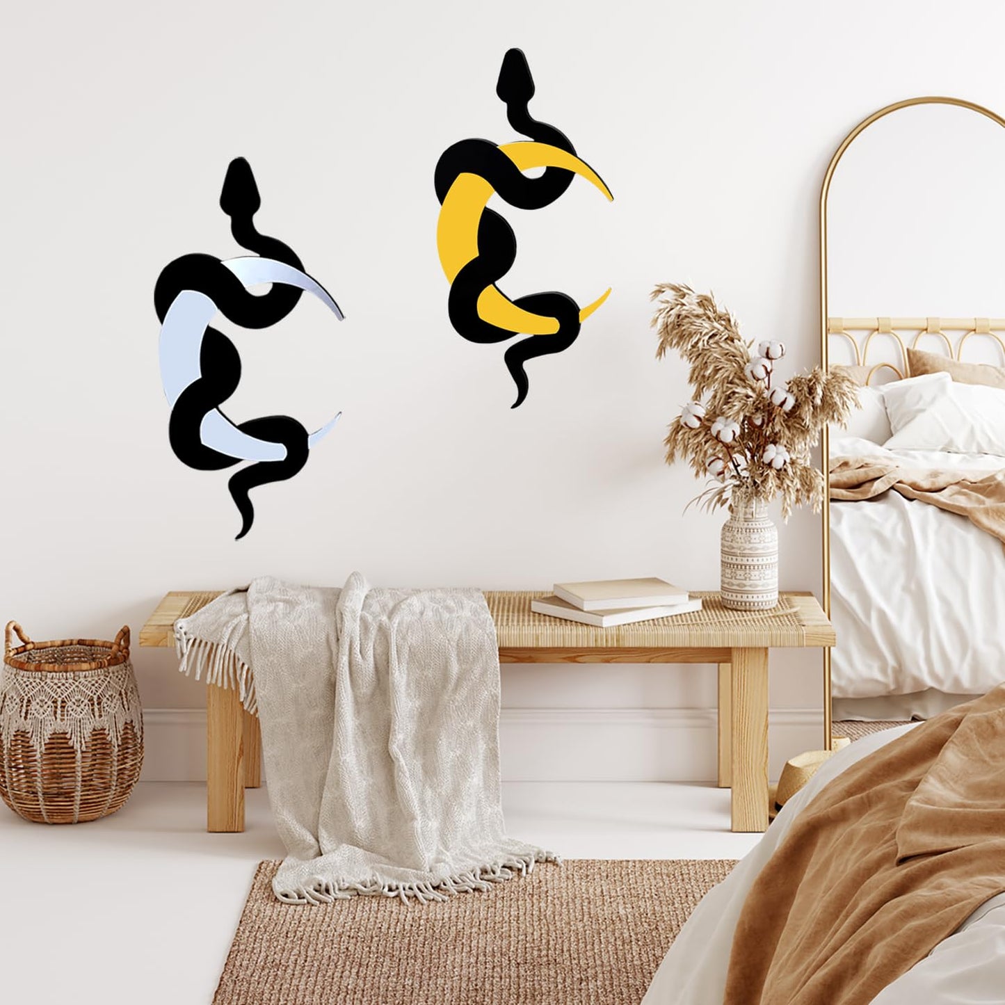 Rifyta Gothic Decor Witchy Decor Snake and Moon Mirror Goth Home Decorations Gothic Wall Art for Bathroom Bedroom Living Room Hallway（Gold and Silver）