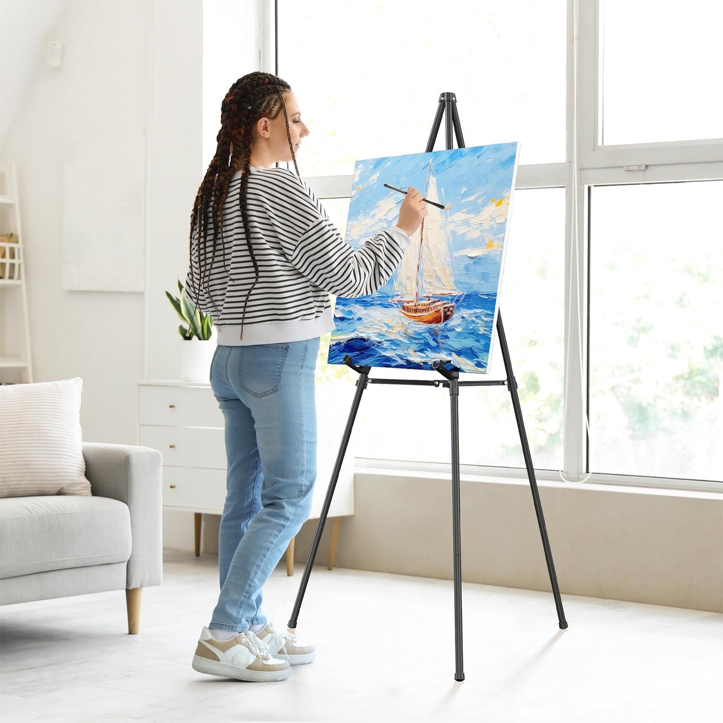Easel Stand for Sign Portable,66" Art Easel Stand for Painting, Adjustable Metal Easels for Display,Wedding Signs, Posters-Black(2 Pack)