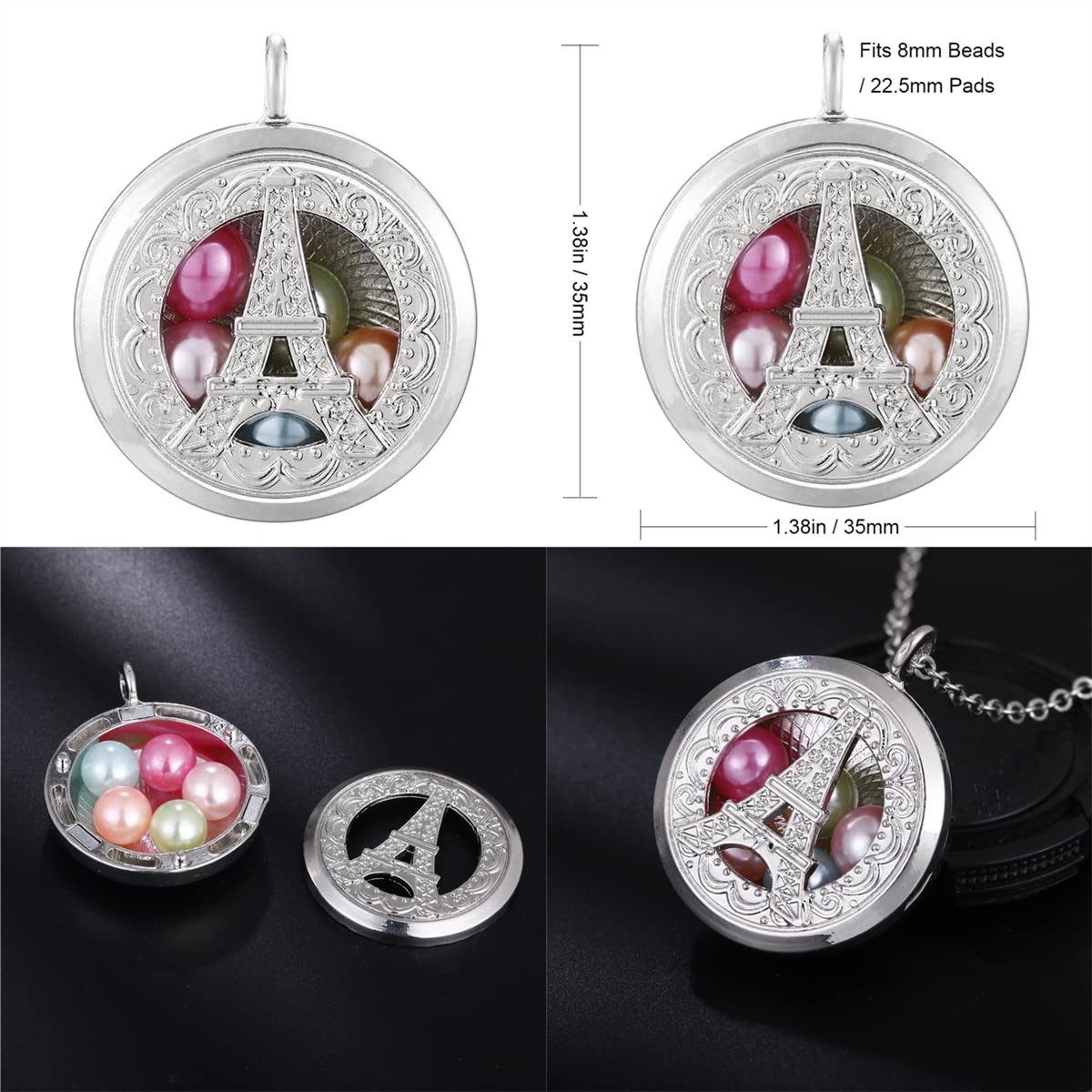 Vie jeune 5pcs Mixed Pearl Cage Floating Pendant Aroma Diffuser Charms Stainless Steel Tone Perfume Essential Oil Diffuser Necklace Pendant Locket Jewelry (Style 1)