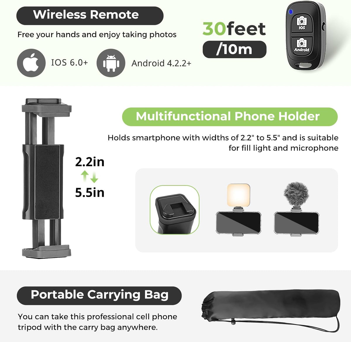 Aureday Phone Tripod, 82" Tripod for iPhone with Flexible Gooseneck, Wireless Remote and Phone Holder, Extendable Cell Phone&Camera Tripod Stand for Selfies/Video Recording/Live Streaming/Vlogging