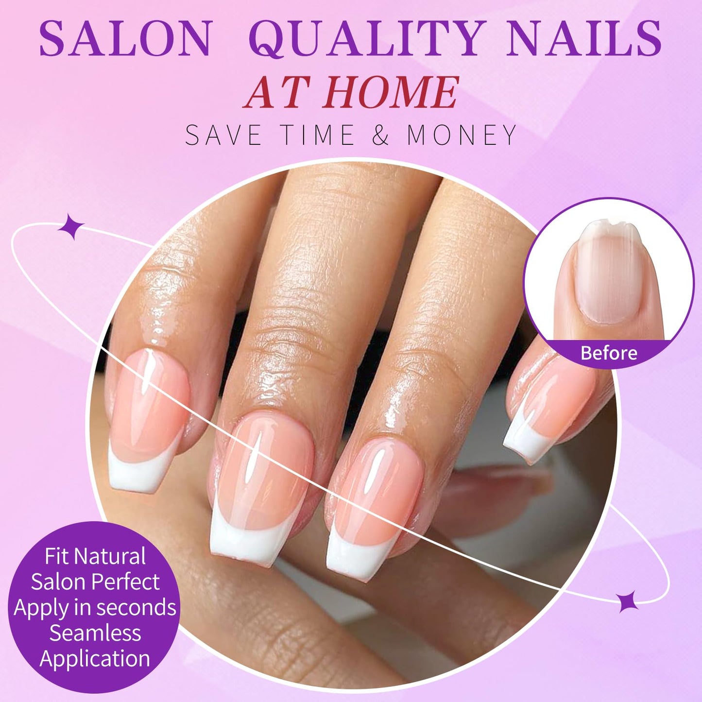 Lifextol 240pc French Tip Press on Nails Medium Fake Nails with Glue and Adhesive Tab, False Acrylic Nails Press on Nails Coffin Nail Tips Artificial Glue on Nails Press ons Fingernail Stick on Nails