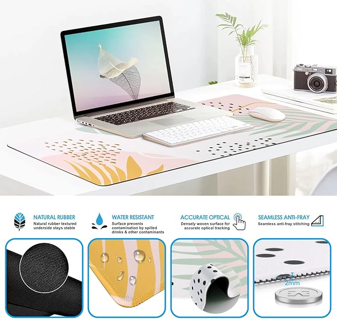 iCasso Desk Mat, Gaming Mouse Pad Wrist Support Set,4in1 XXL Large Mousepad + Keyboard Wrist Rest+Mouse Wrist Rest+Coaster Set with Ergonomic Design for Home Office Table Computer-Morandi