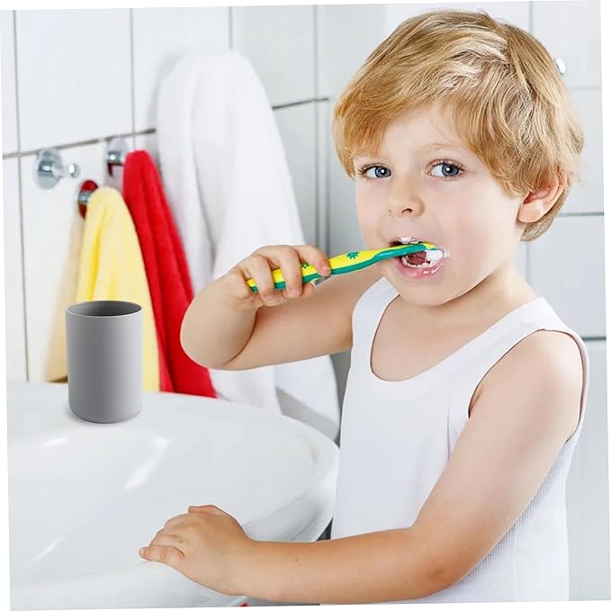 Plastic Toothbrush Cup - Bathroom Toothbrush Holder for Toothbrushes, Holders & Cups, 11 OZ (White&Grey), Bathroom Holder