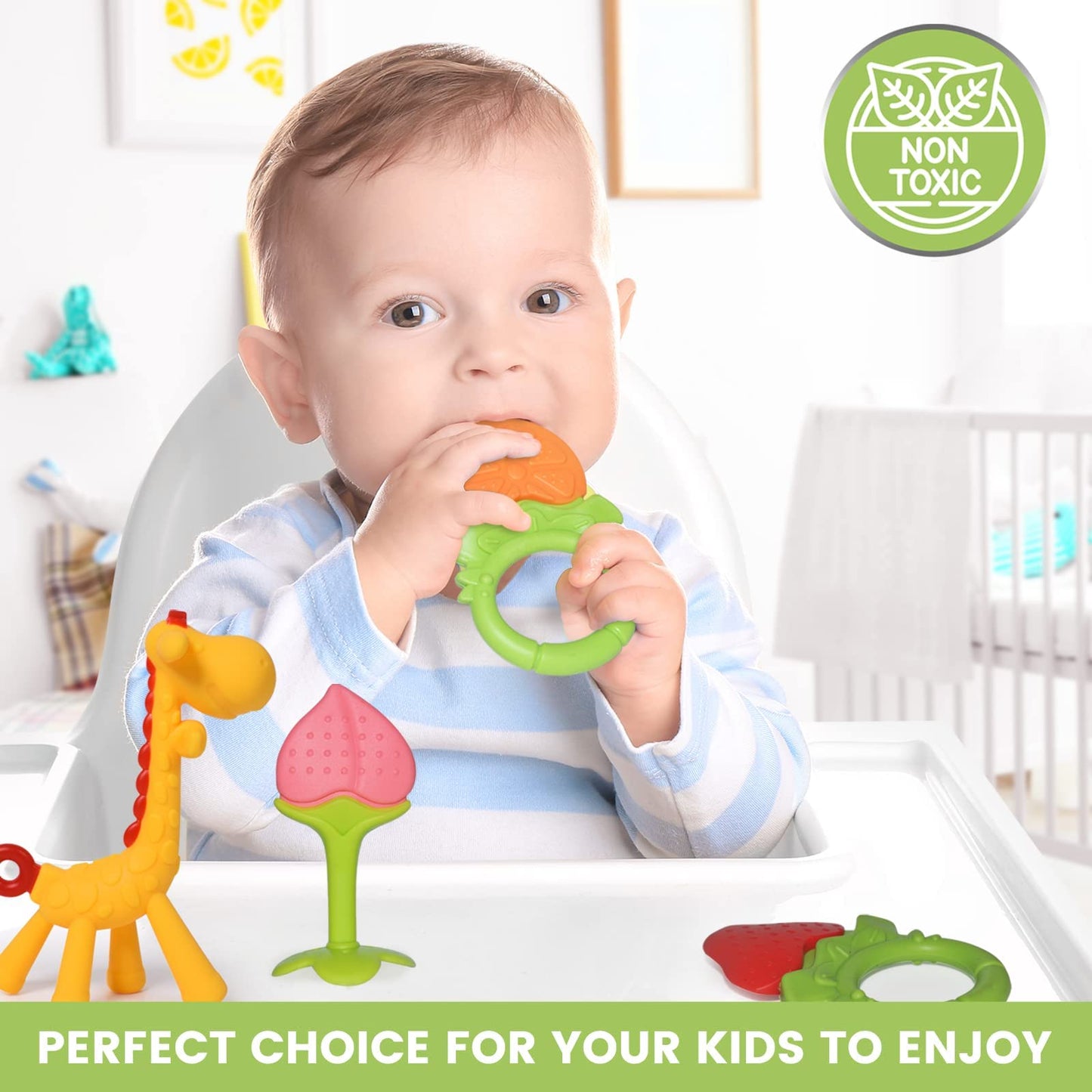 Silicone Baby Teethers - Freezer Safe Teething Toys for Infants 0-6 Months - 6 Pack