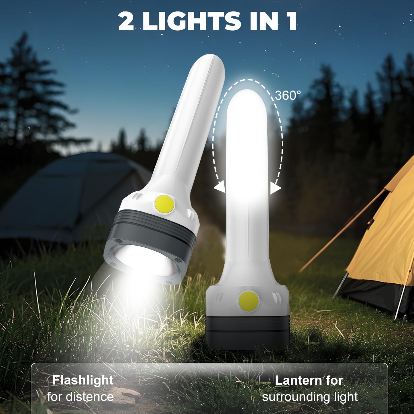 FUICZSN Flashlight Lantern Combo Rechargeable, 2-in-1 LED Flashlight with 360° Camping Lantern & Emergency Strobe, Compact Light for Camping, Power Outage, Car