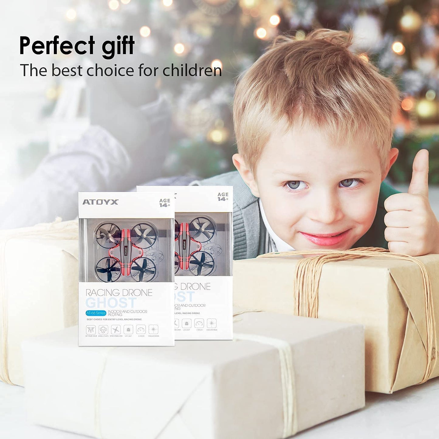 Mini Drone for Kids & Beginners, Indoor Portable Hand Operated/RC Nano Helicopter Quadcopter,Auto Hovering,3D Flips,Birthday＆ Children's Day Gift for Boys and Girls,Auto Hovering, Headless Mode & Remote Control, Red.4-blade design-ATOYX