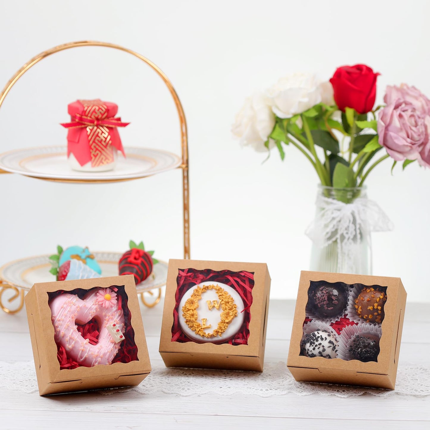 SLShePack 80 Pack 4x4x2 Bakery Treat boxes Cookies Boxes Mini Baking Boxes for Cake,Pie, Cinnamon Roll Treat,Chocolate Truffle Box Party Wedding Favor