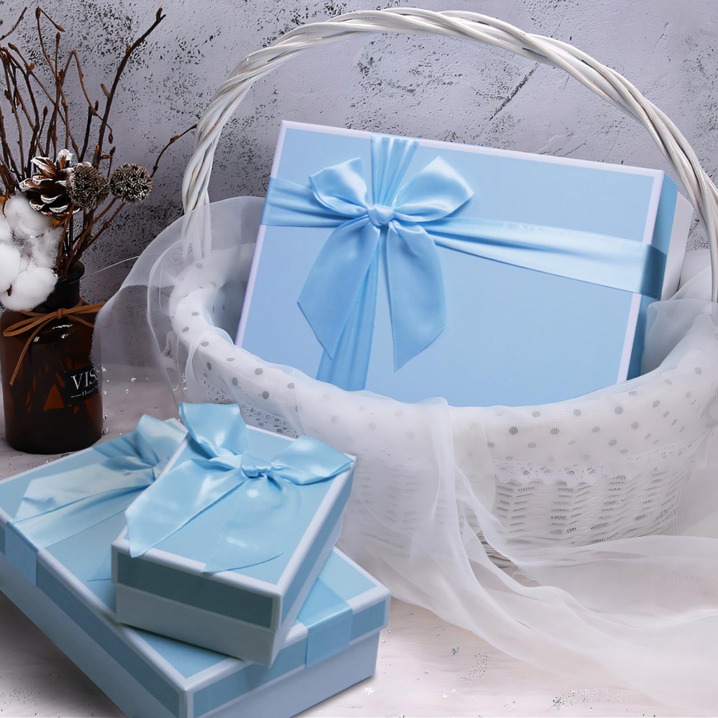 Airuisike Gift Boxes With Lids, Set of 3 Blue Gift Boxes For Presents, Elegant Present Boxes For Christmas Gifts, Assorted Gift Wrap Boxes